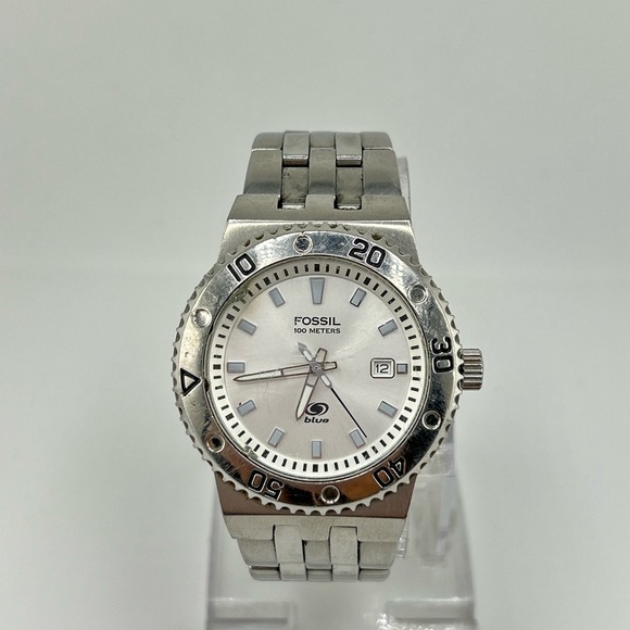 Fossil blue Silver Stainless Steel AM-3597 Watch new battery #556 - Picture 1 of 9